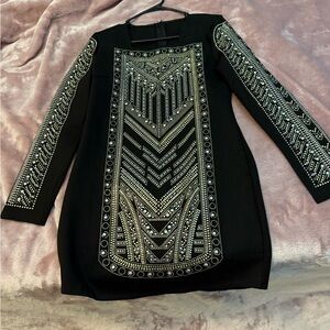 Black Embellished long  Sleeve Mini Dress